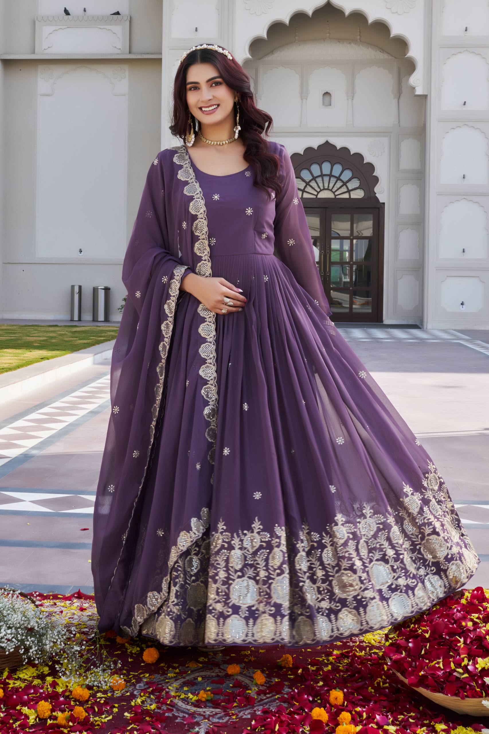 Ram 153 Faux Georgette Embroidery Worked Gown With Dupatta Collection