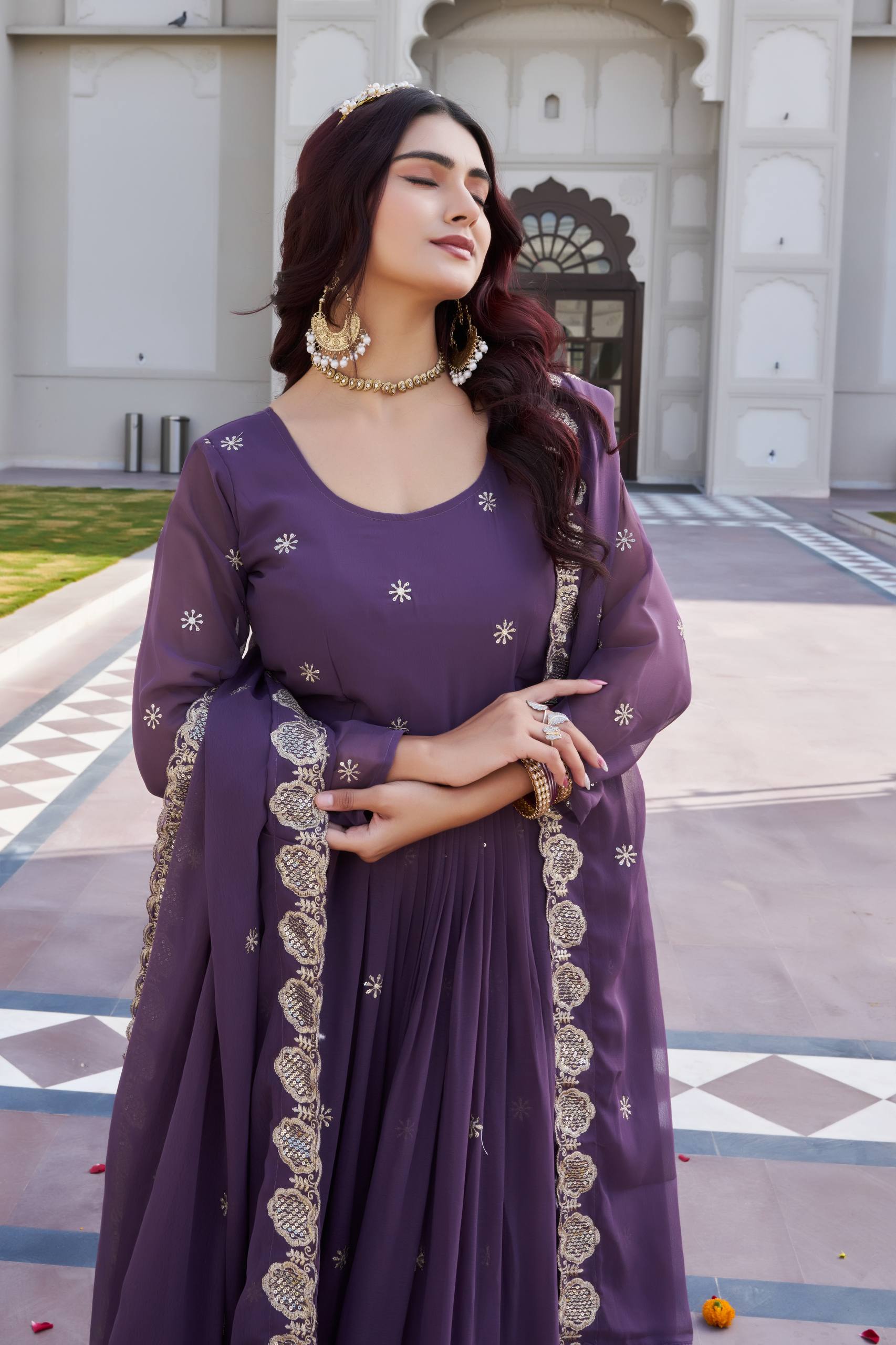 Ram 153 Faux Georgette Embroidery Worked Gown With Dupatta Collection