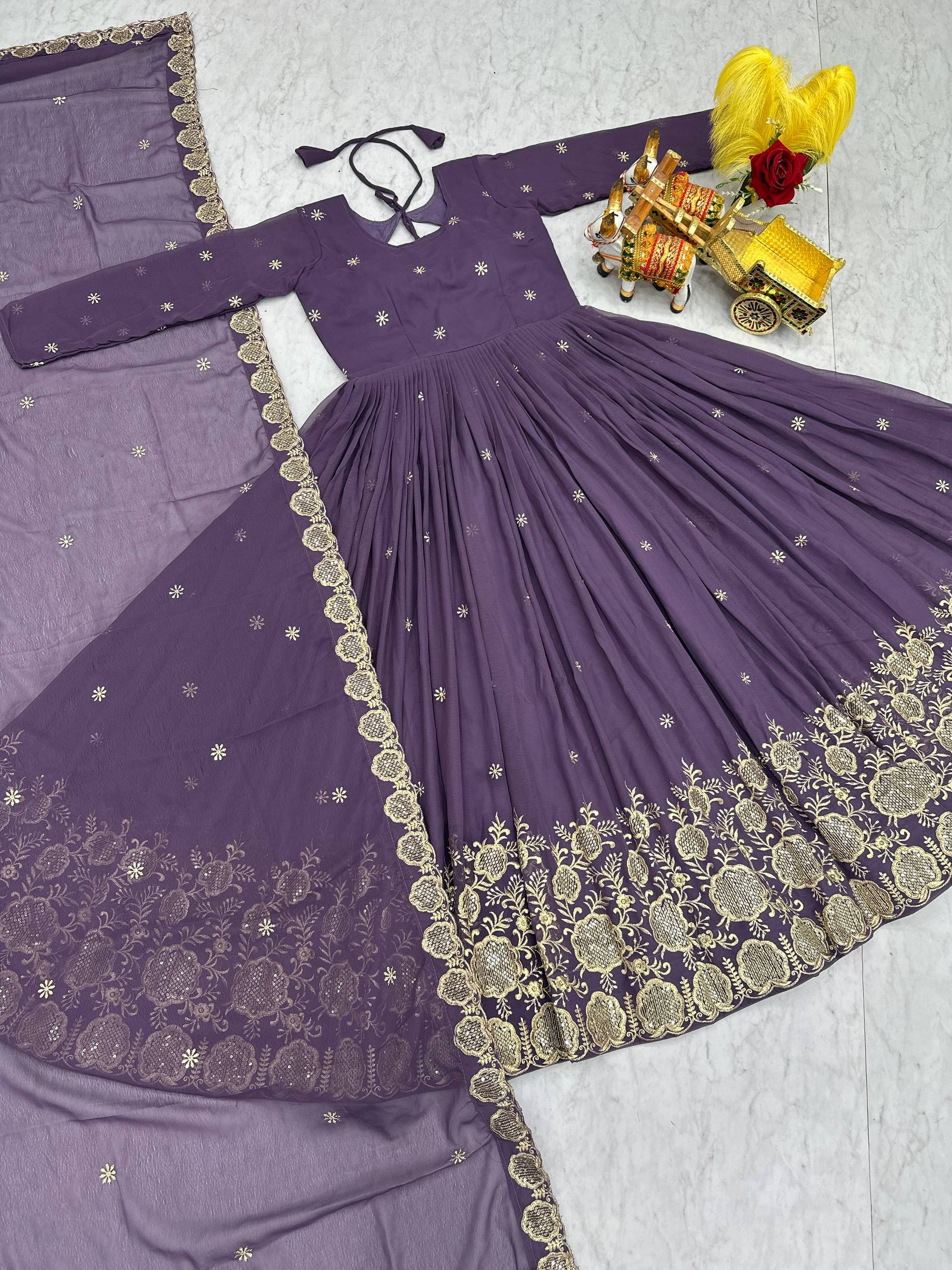 Ram 153 Faux Georgette Embroidery Worked Gown With Dupatta Collection