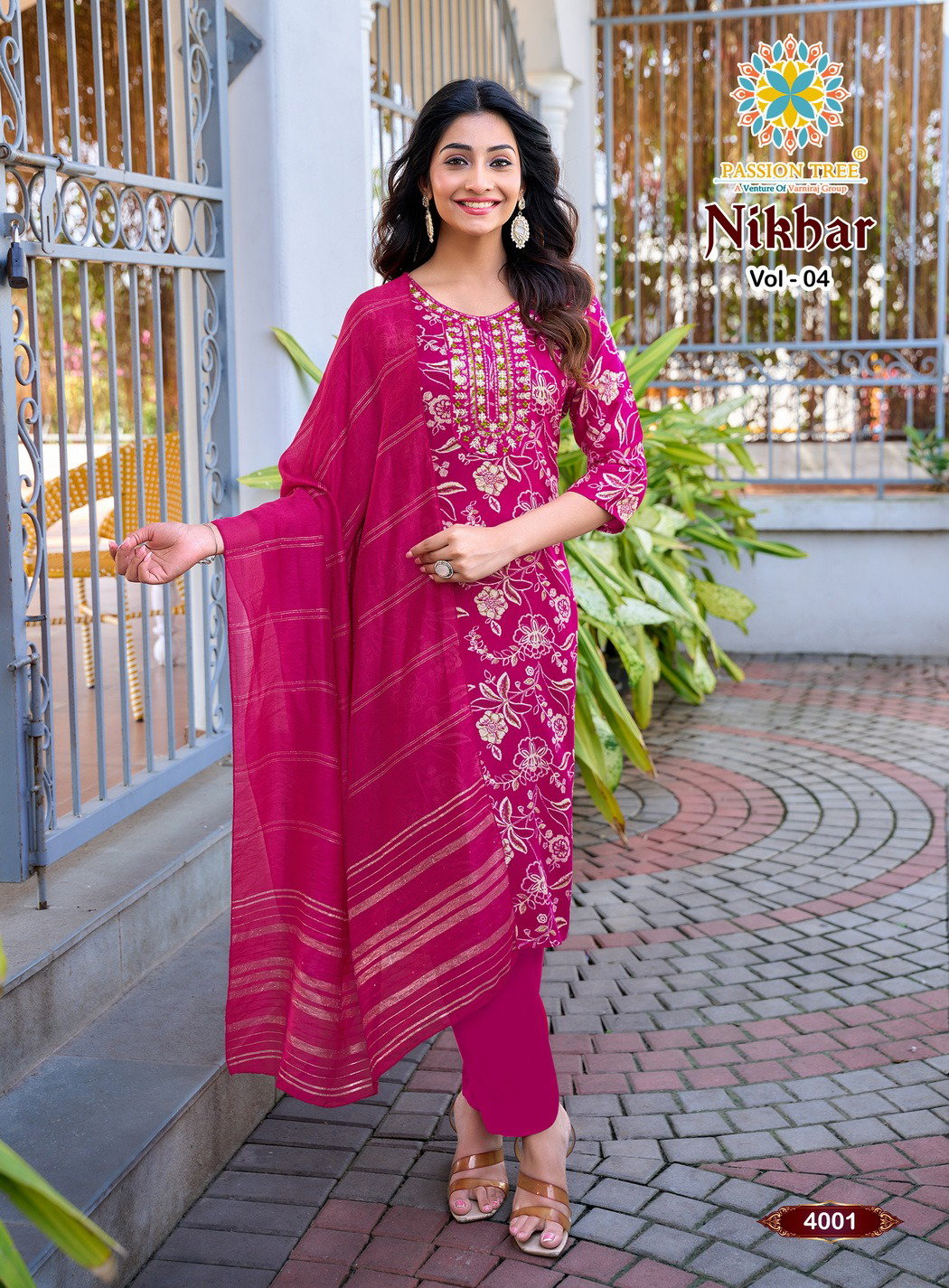 Nikhar Vol 4 By Passion Tree Rayon With Foil Print Top Bottom And Dupatta