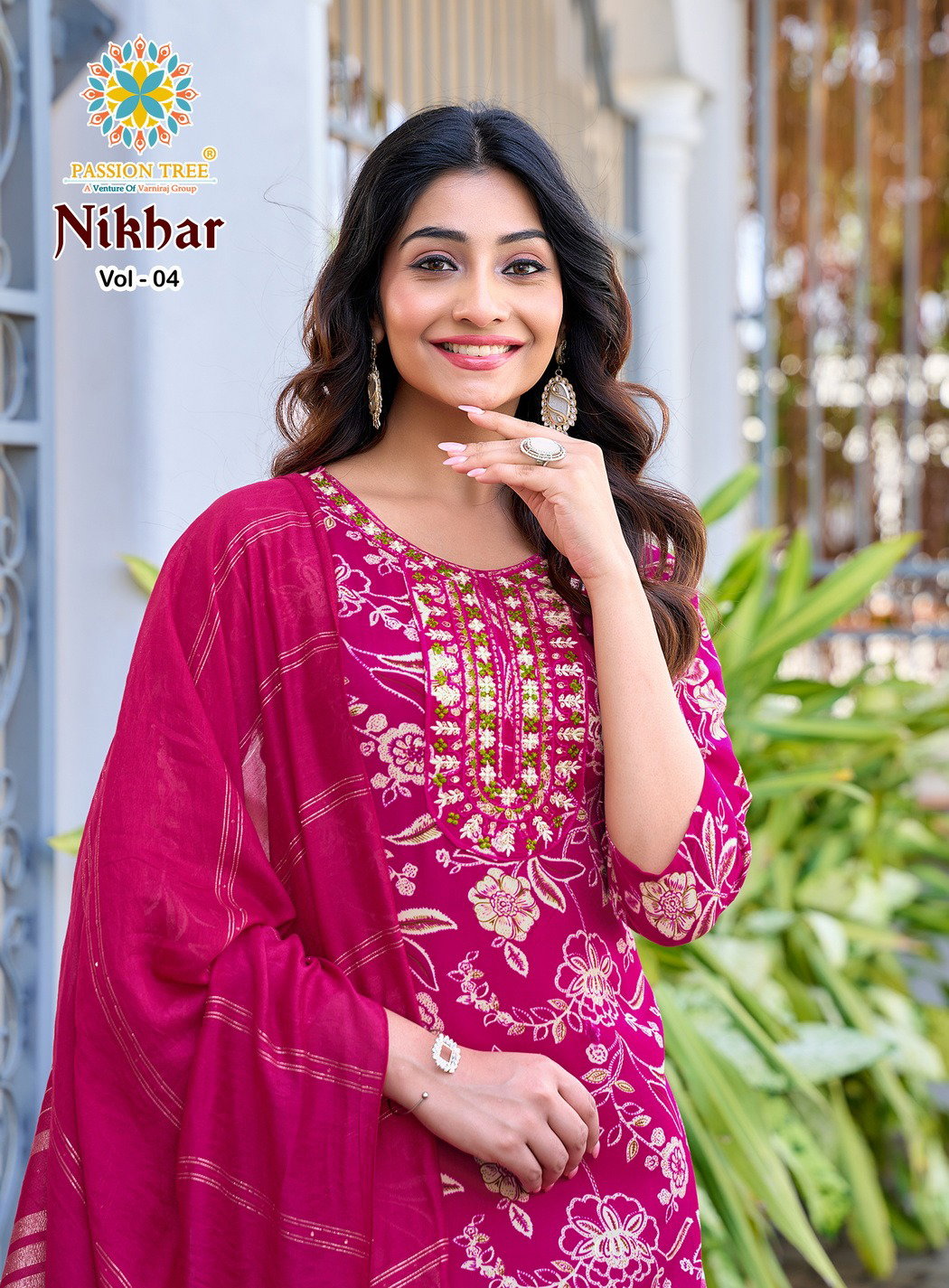 Nikhar Vol 4 By Passion Tree Rayon With Foil Print Top Bottom And Dupatta