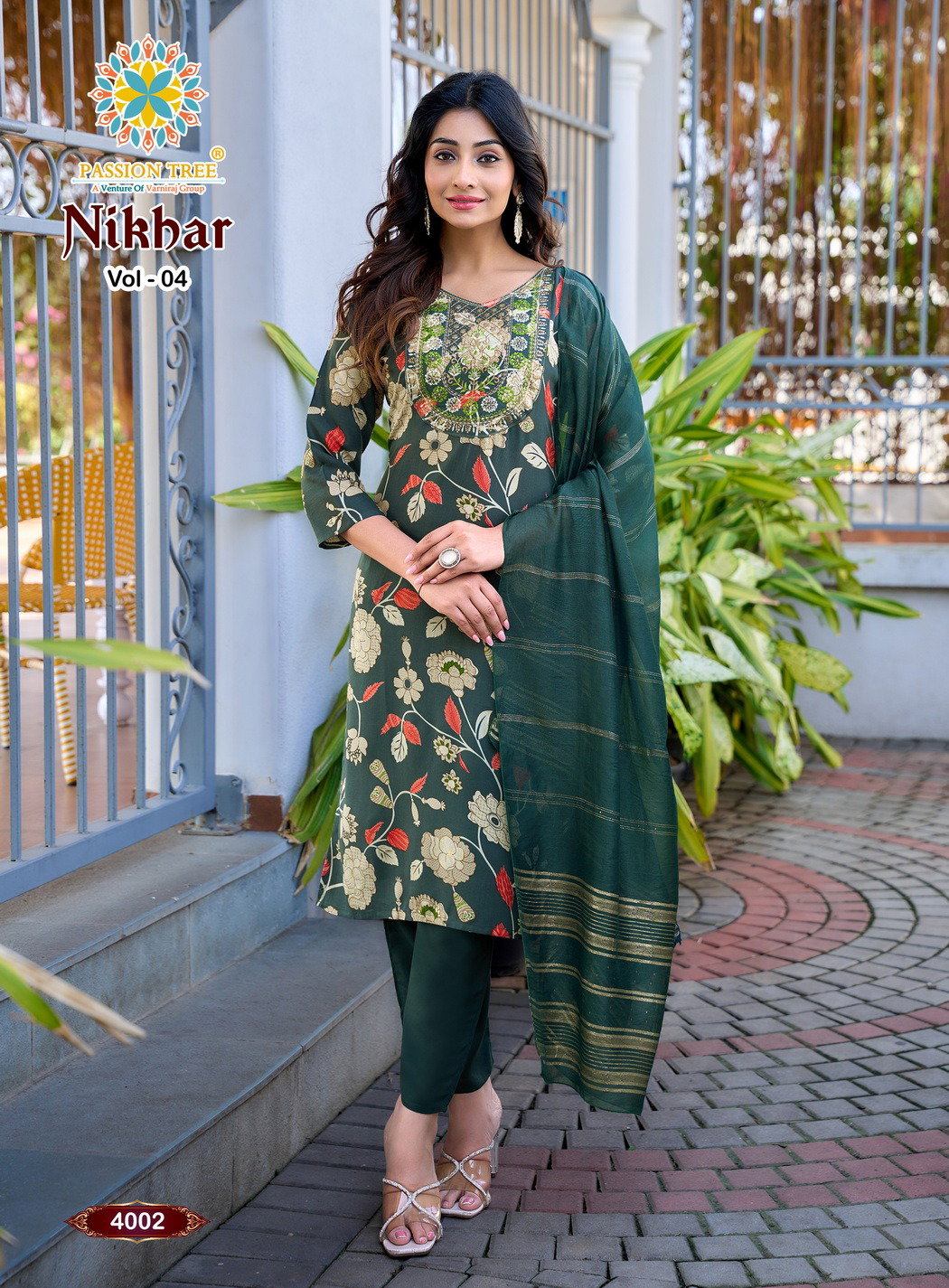 Nikhar Vol 4 By Passion Tree Rayon With Foil Print Top Bottom And Dupatta