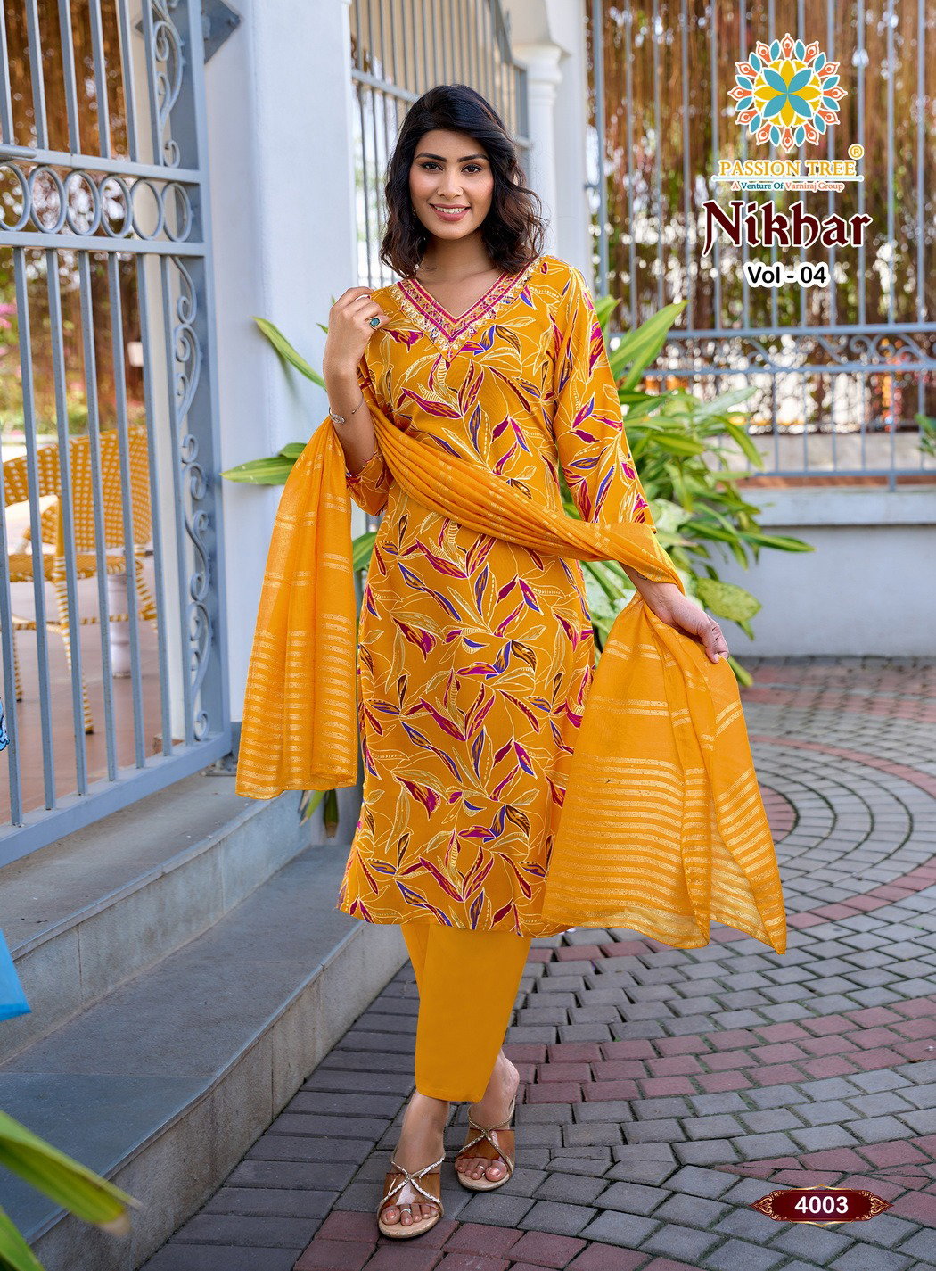 Nikhar Vol 4 By Passion Tree Rayon With Foil Print Top Bottom And Dupatta