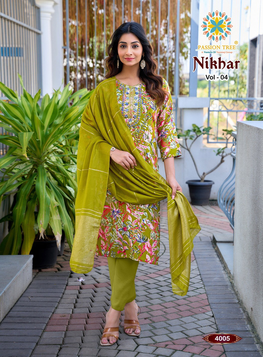 Nikhar Vol 4 By Passion Tree Rayon With Foil Print Top Bottom And Dupatta