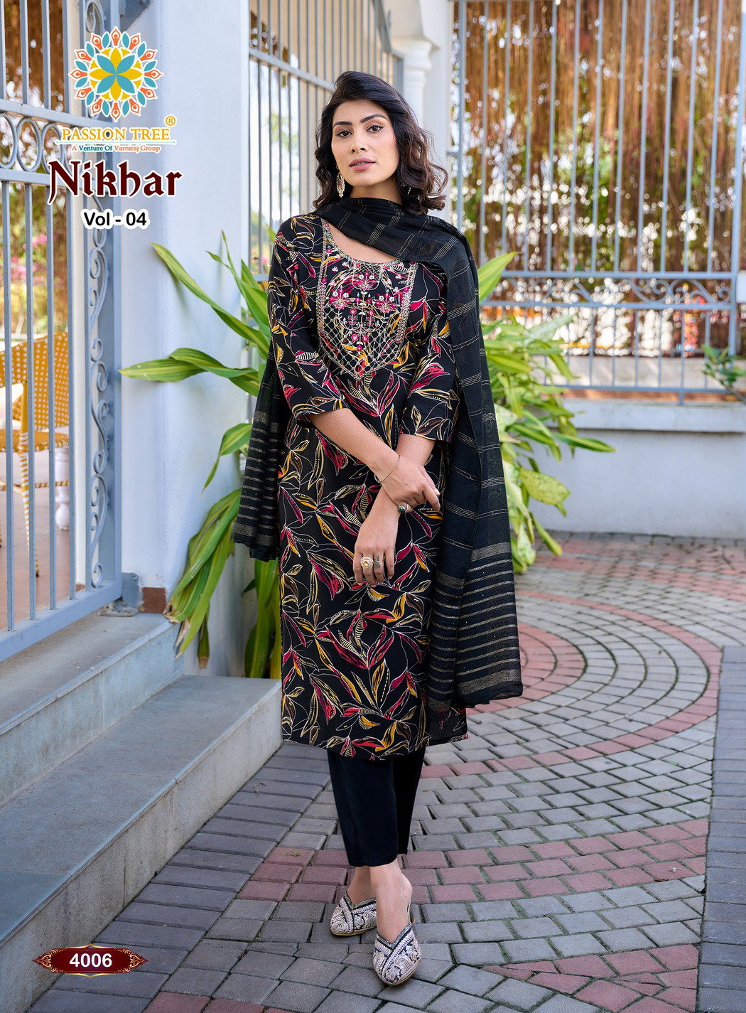 Nikhar Vol 4 By Passion Tree Rayon With Foil Print Top Bottom And Dupatta