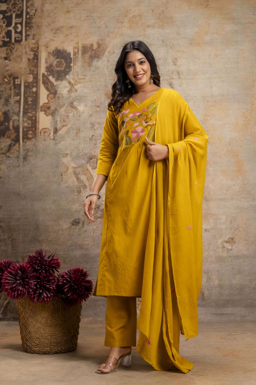 Naisha K 546 Cotton With Embroidered Kurti Pant And Dupatta Collection