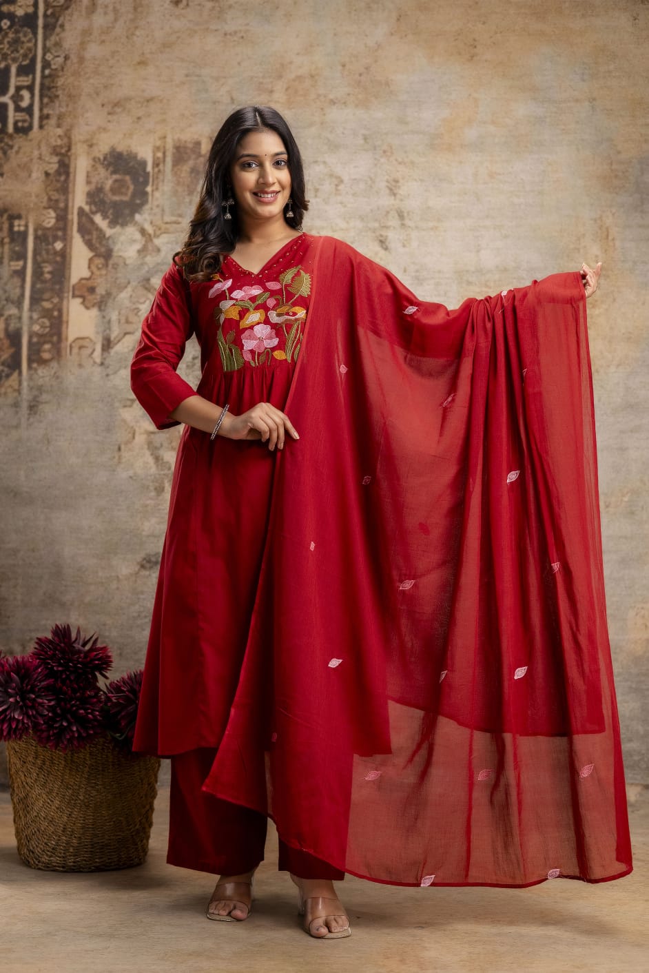 Naisha K 546 Cotton With Embroidered Kurti Pant And Dupatta Collection