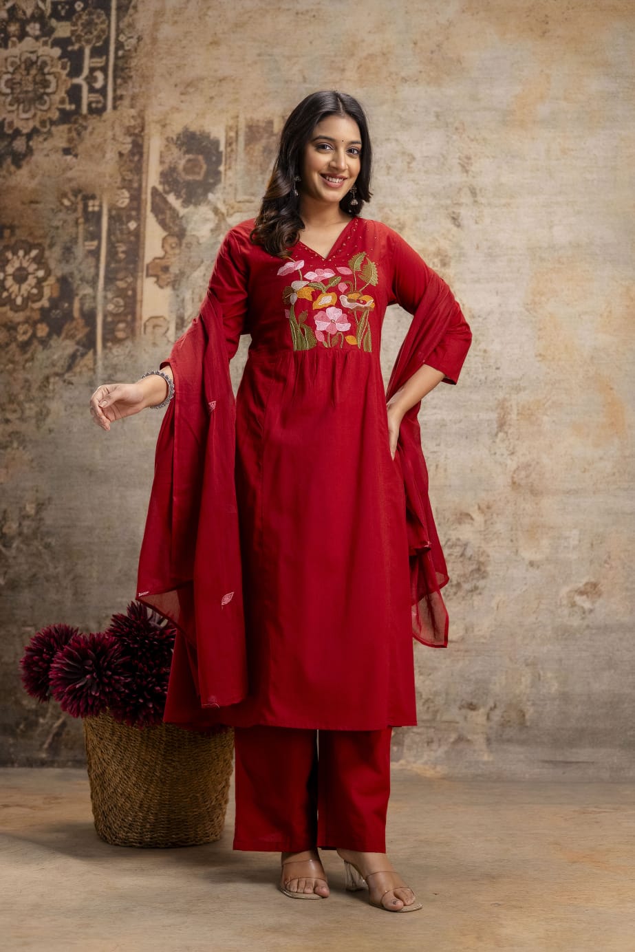 Naisha K 546 Cotton With Embroidered Kurti Pant And Dupatta Collection