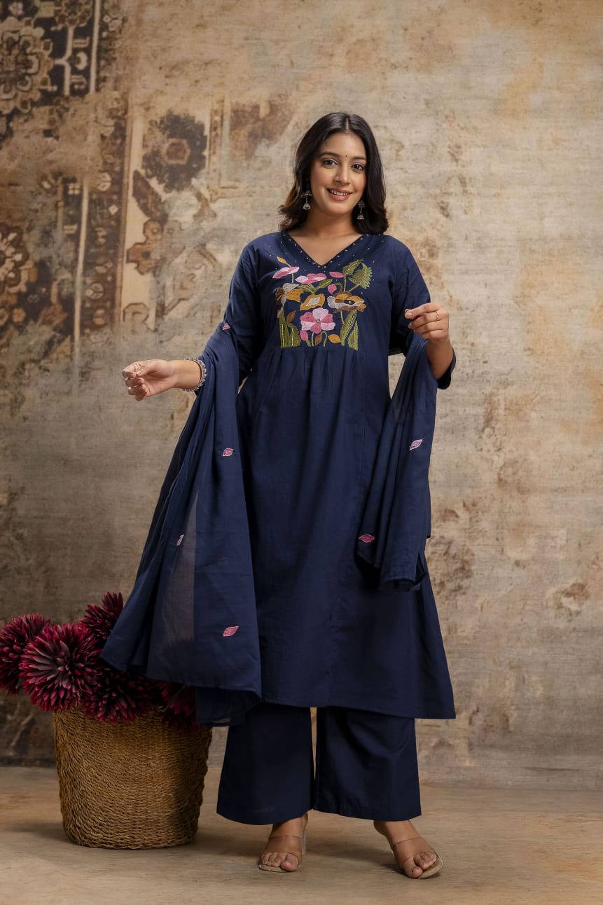 Naisha K 546 Cotton With Embroidered Kurti Pant And Dupatta Collection