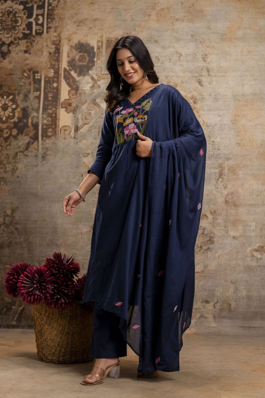 Naisha K 546 Cotton With Embroidered Kurti Pant And Dupatta Collection