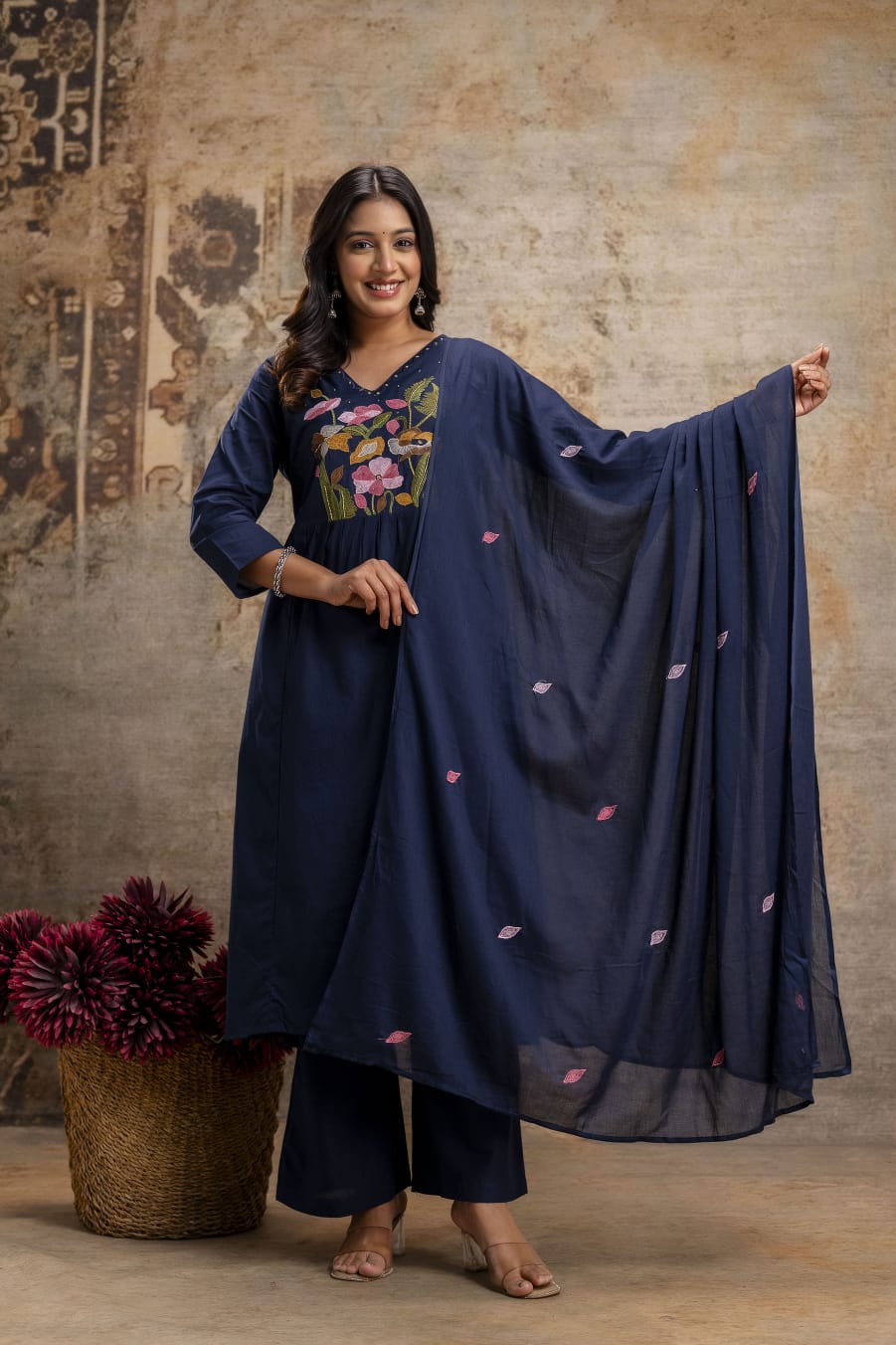 Naisha K 546 Cotton With Embroidered Kurti Pant And Dupatta Collection