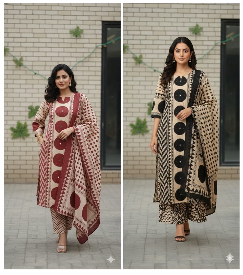 Naisha K 547 Cotton Casual Wear Kurti Pant And Dupatta Collection