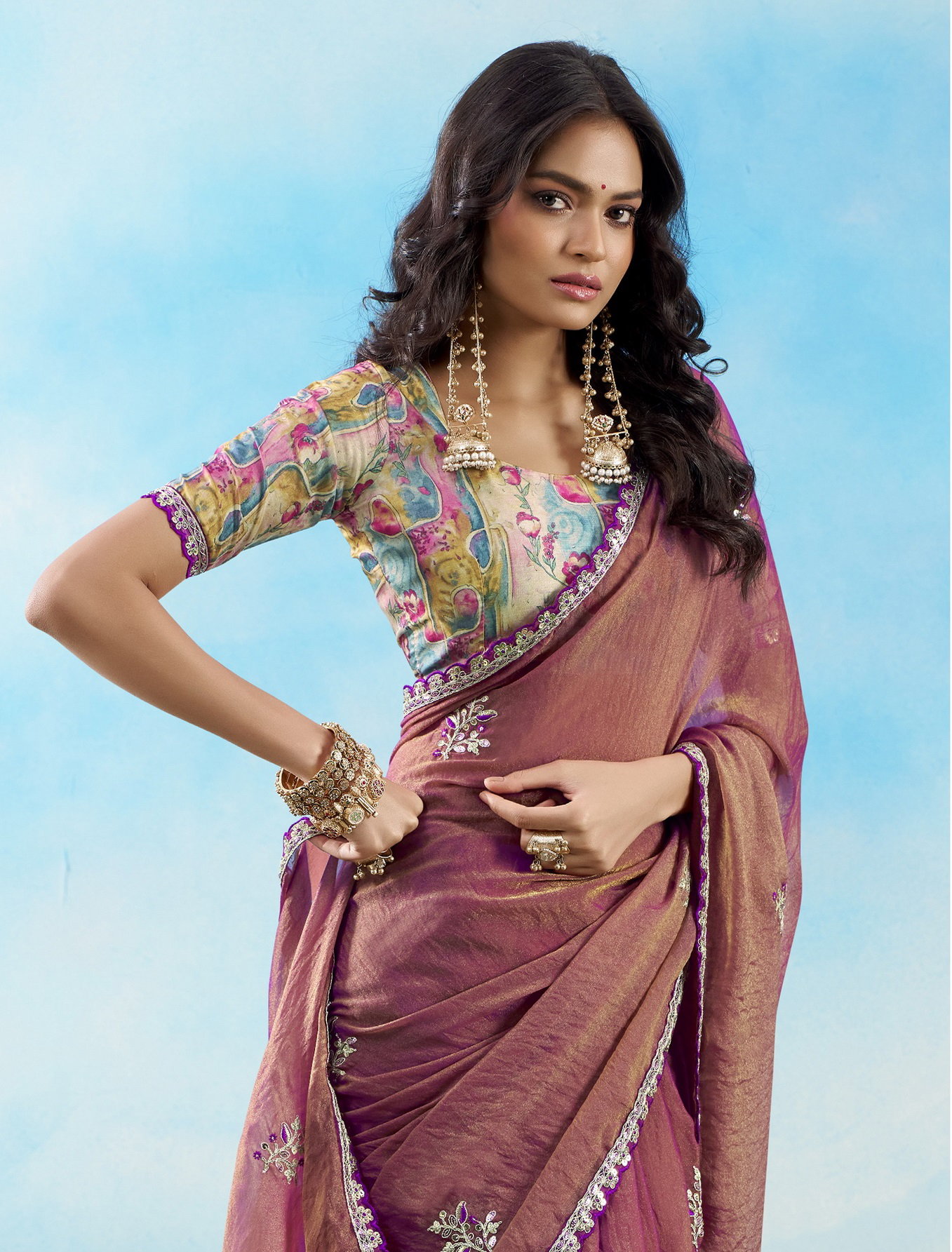Stavan Celestial Fancy Fabric With Embroidery Work Saree