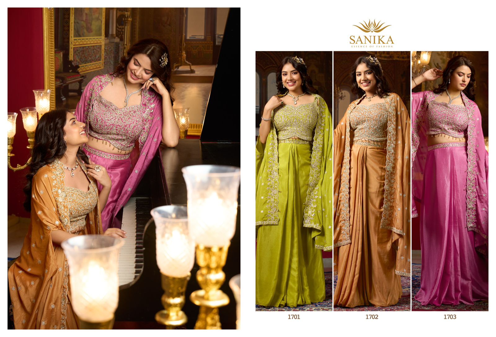 Sanika Raag Premium Chinon Silk Embroidery Top Bottom With Shrug