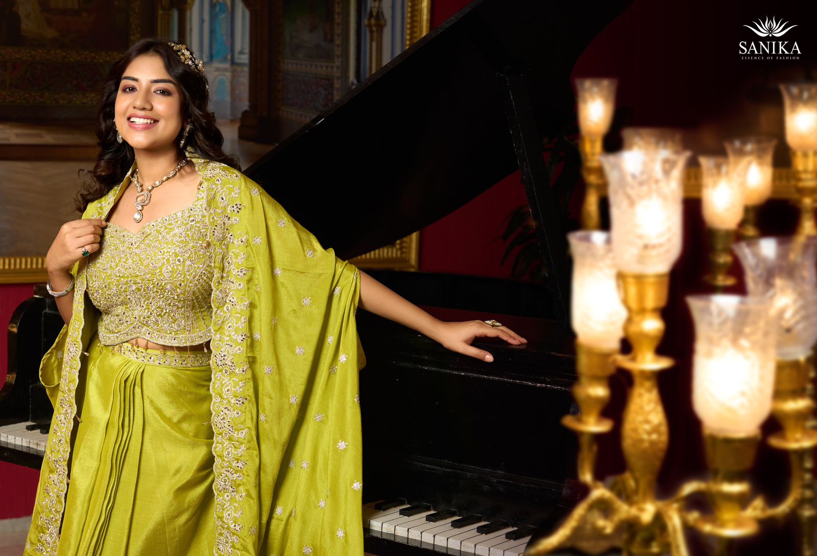 Sanika Raag Premium Chinon Silk Embroidery Top Bottom With Shrug