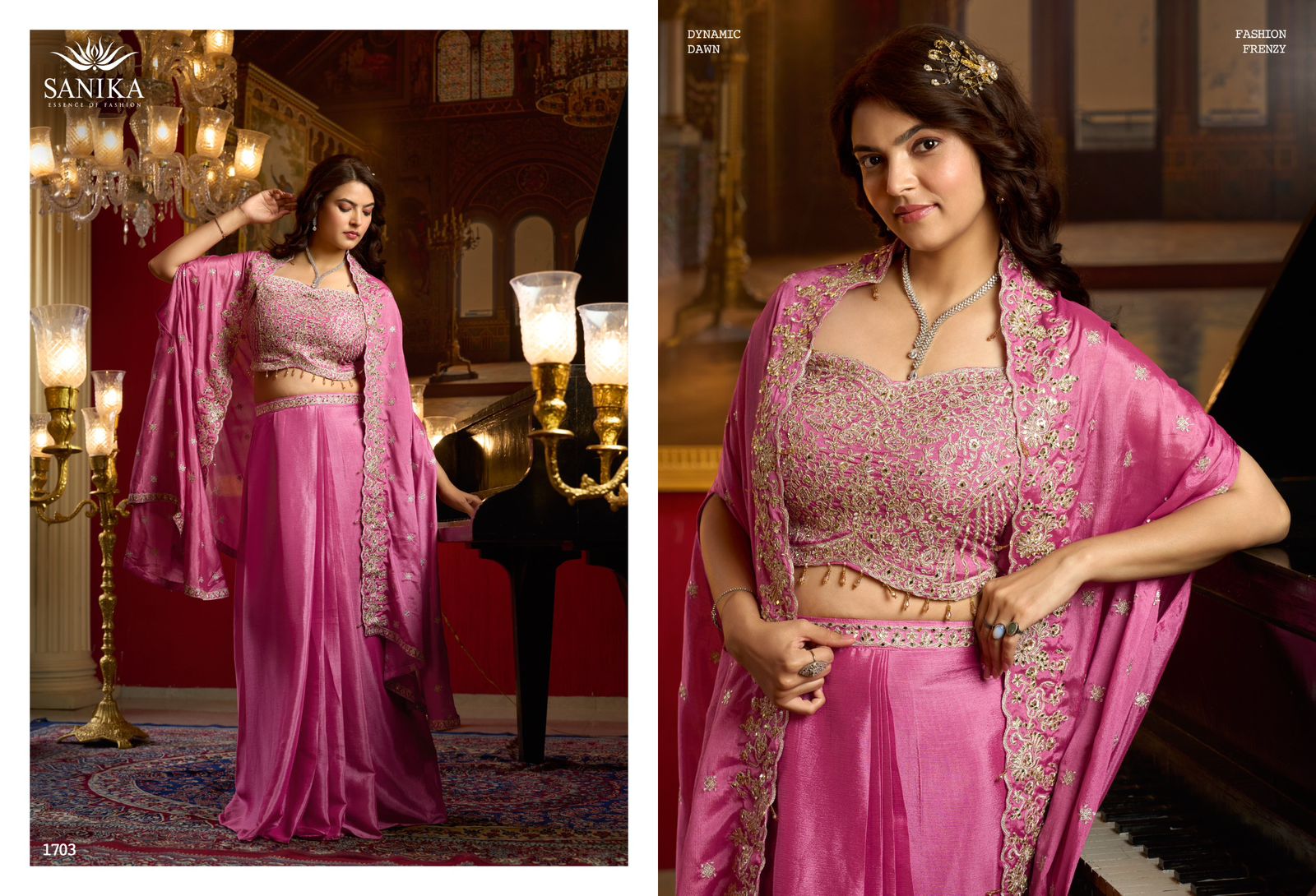 Sanika Raag Premium Chinon Silk Embroidery Top Bottom With Shrug
