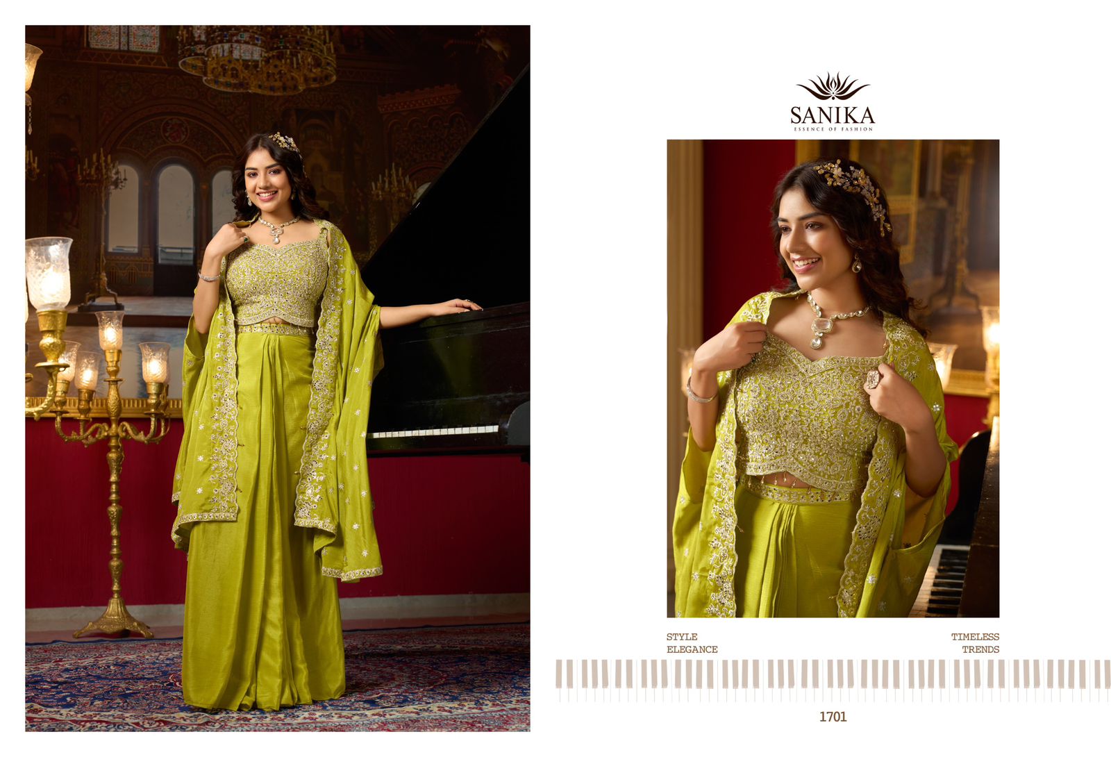 Sanika Raag Premium Chinon Silk Embroidery Top Bottom With Shrug