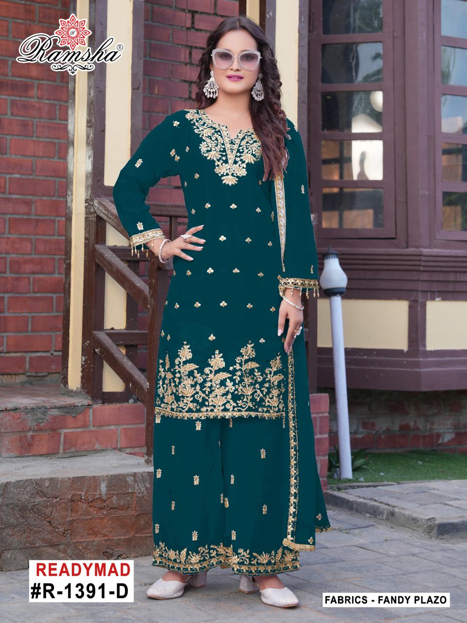 Ramsha R 1391 A To D Fandy With Embroidery Work Pakistani Salwar Kameez