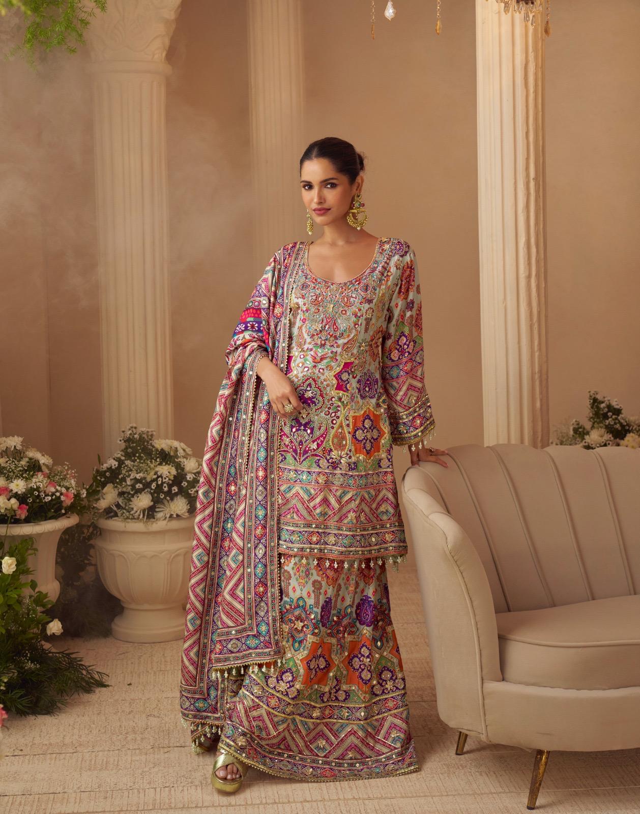 Sayuri Sarthi Crepe Silk Printed Handwork Salwar Kameez Collection