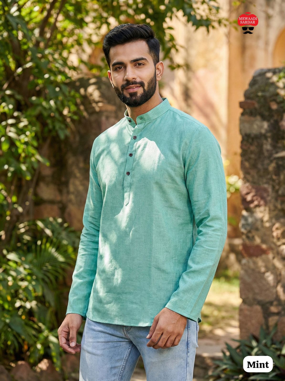 Lekha LI Tradition Khadi Linen Plain Short Mens Kurta
