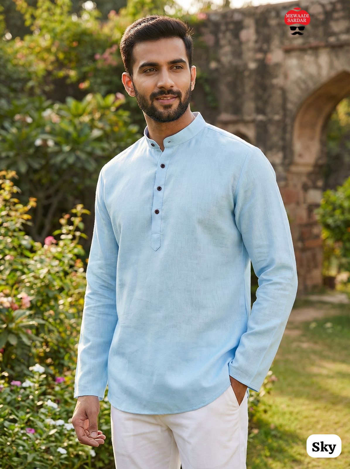 Lekha LI Tradition Khadi Linen Plain Short Mens Kurta