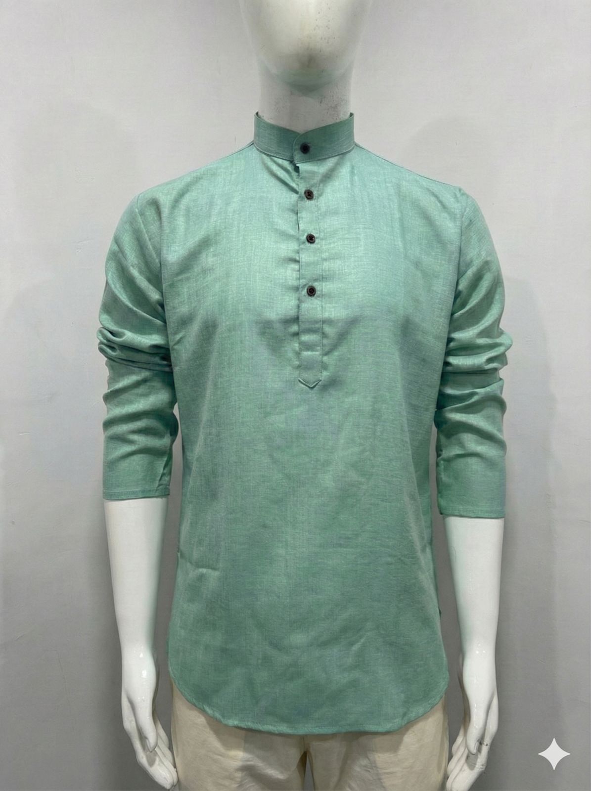 Lekha LI Tradition Khadi Linen Plain Short Mens Kurta