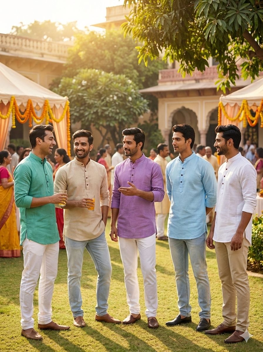 Lekha LI Tradition Khadi Linen Plain Short Mens Kurta