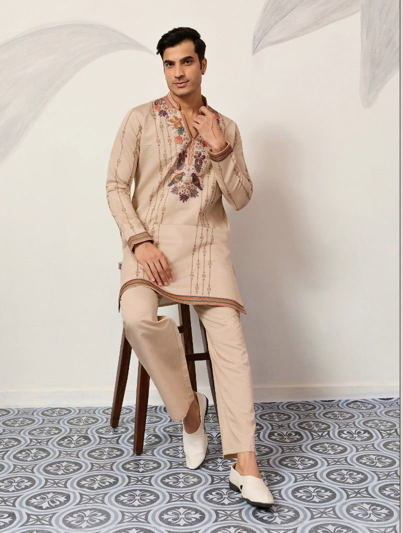 Shubhvastra V Neck Viraasat Viscose Silk Thread Work Kurta And Bottom