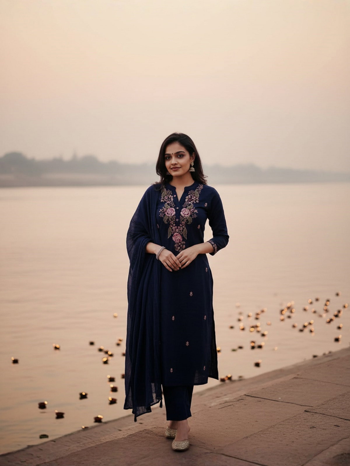 Navya Kurti 193 Party Wear Embroidery Worked Cotton Silk Kurti with Pant and Dupatta Set