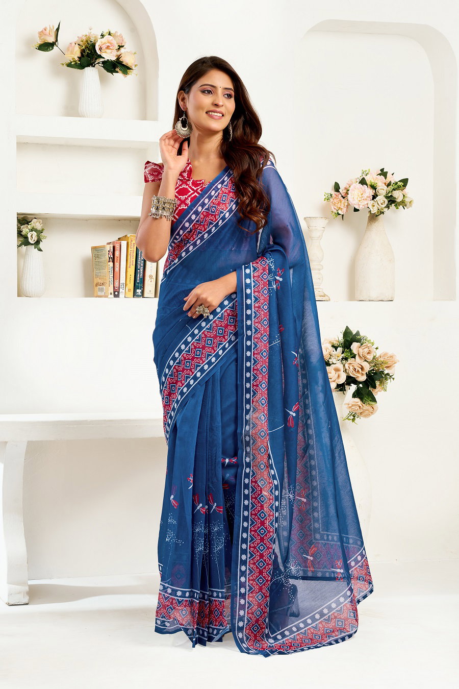 Meera 327 Party Wear Printed Linen Fabric Ready to Wear Saree with Un Stitched Blouse