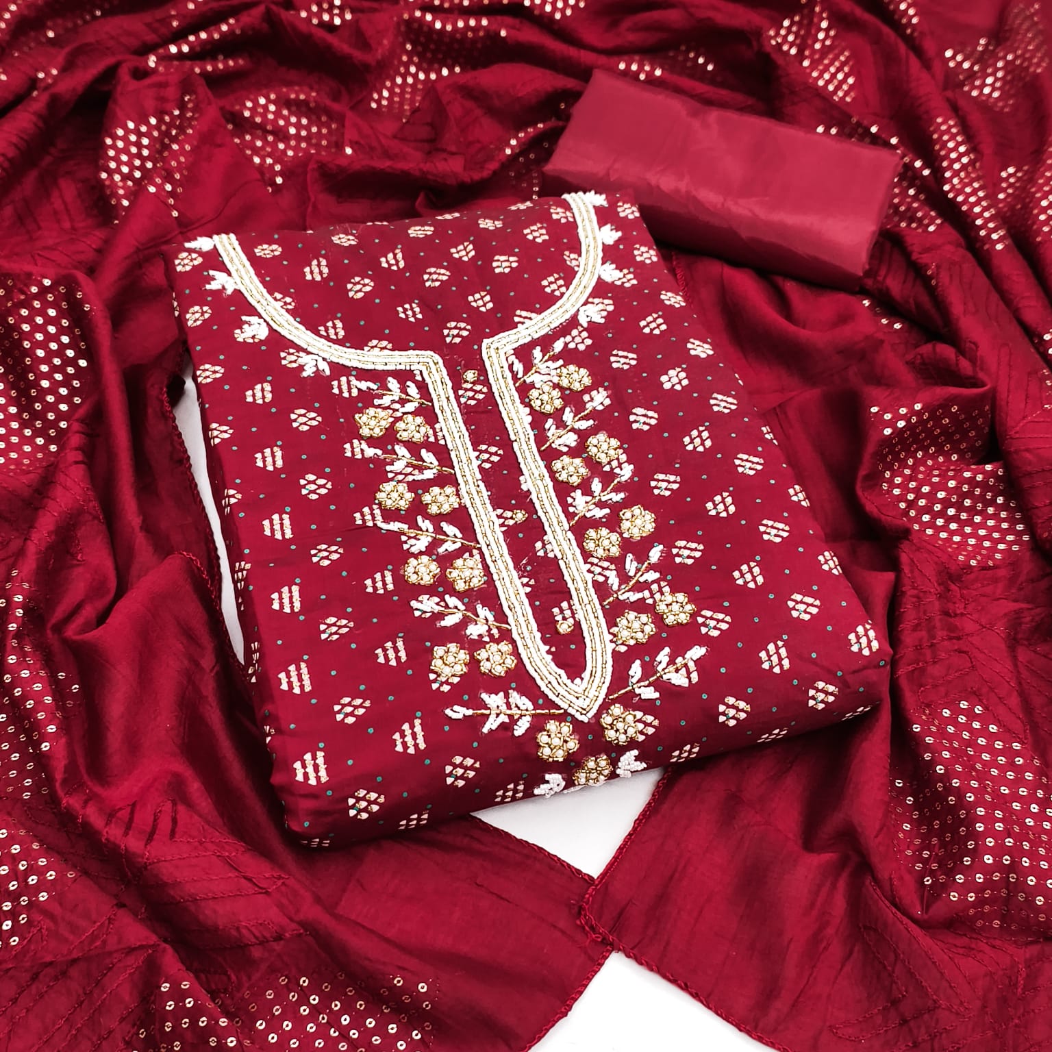 Designer Dilshad Pv Roman Silk Beads Stone Hand Work Dress Material Collection