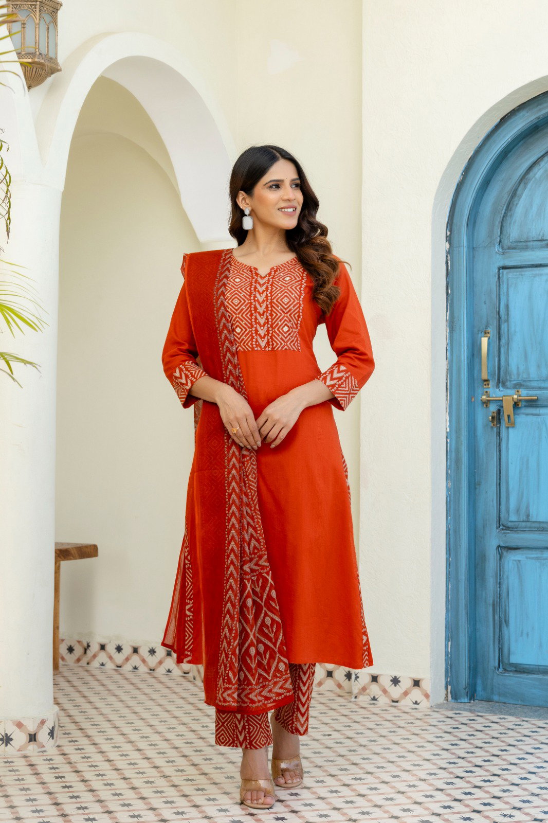 Naisha K 553 Cotton With Moti Handwork Kurti Pant And Dupatta Collection