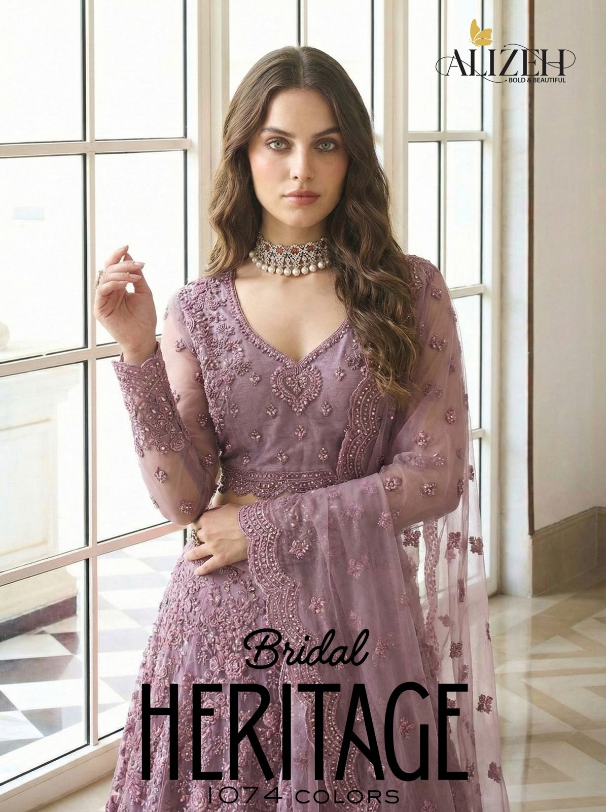 Alizeh Bridal Heritage 1074 Colours Butterfly Net Designer Lehenga Choli Collection