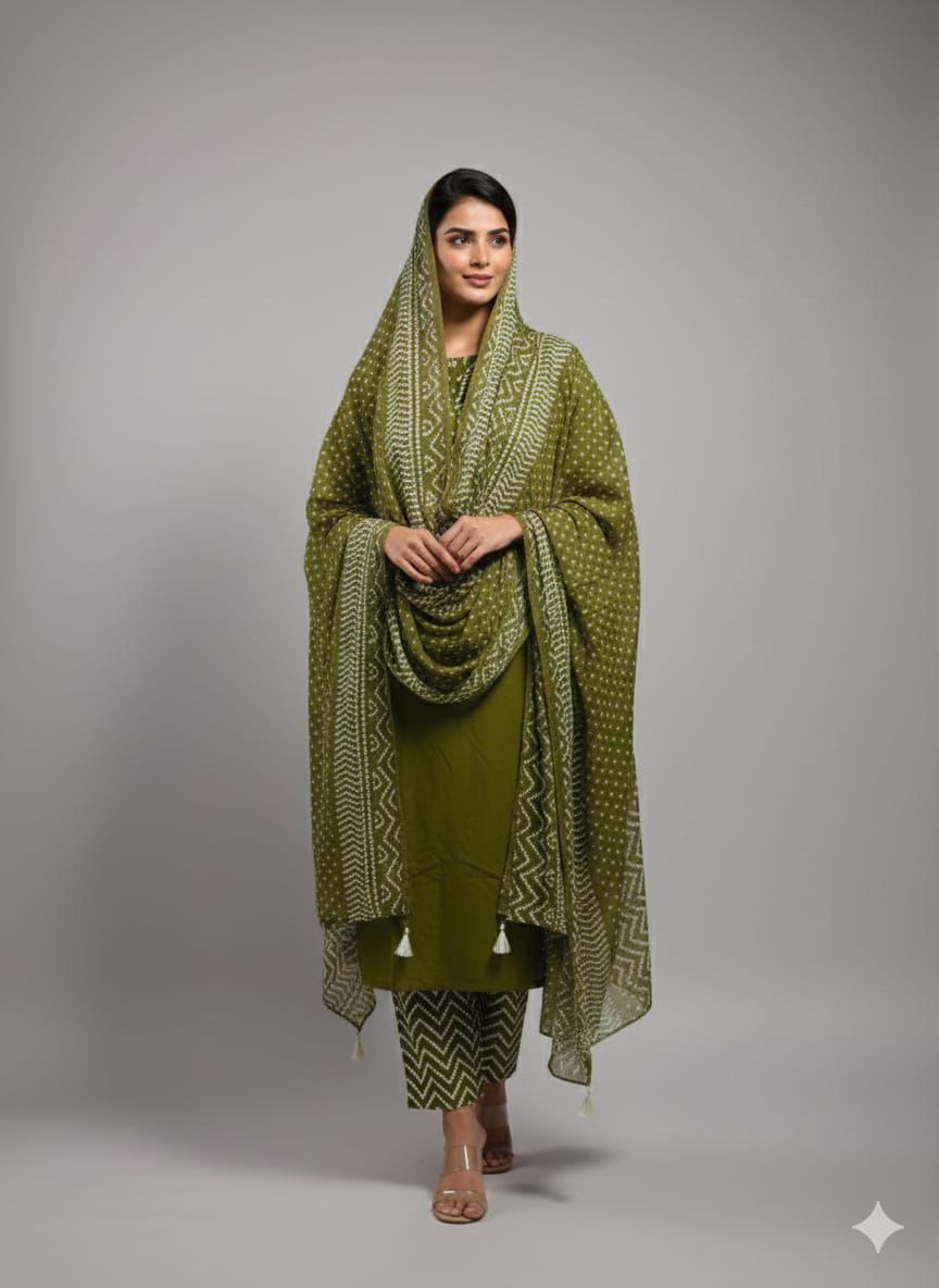 Naisha K 552 Cotton Bandhej Printed Kurti Pant And Dupatta Collection