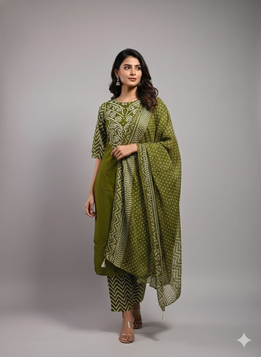 Naisha K 552 Cotton Bandhej Printed Kurti Pant And Dupatta Collection