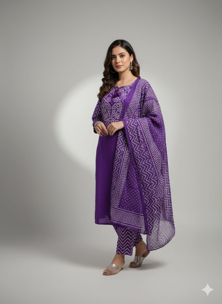 Naisha K 552 Cotton Bandhej Printed Kurti Pant And Dupatta Collection