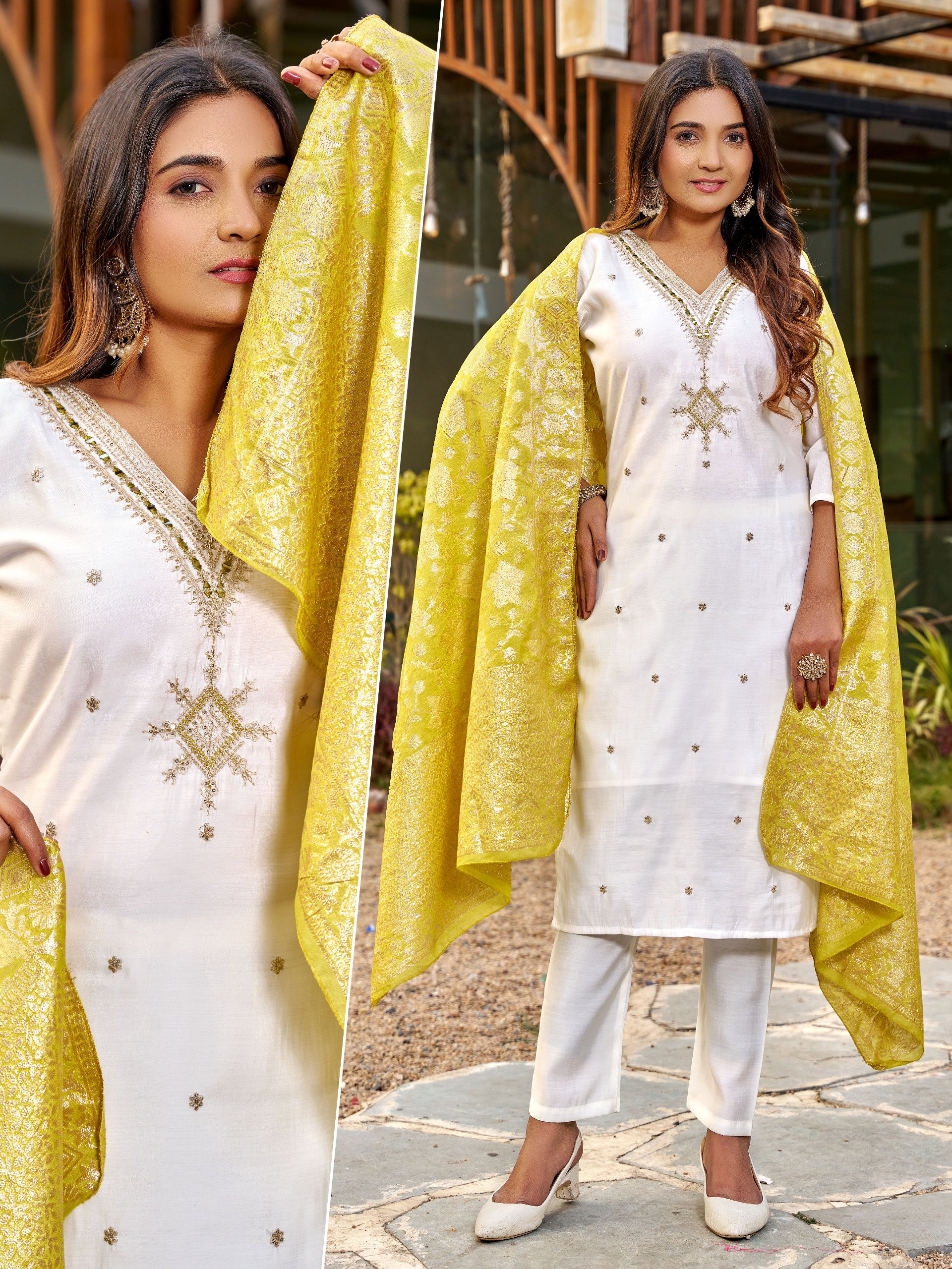 Naisha K 550 Roman Silk With Work Kurti Pant And Dupatta Collection