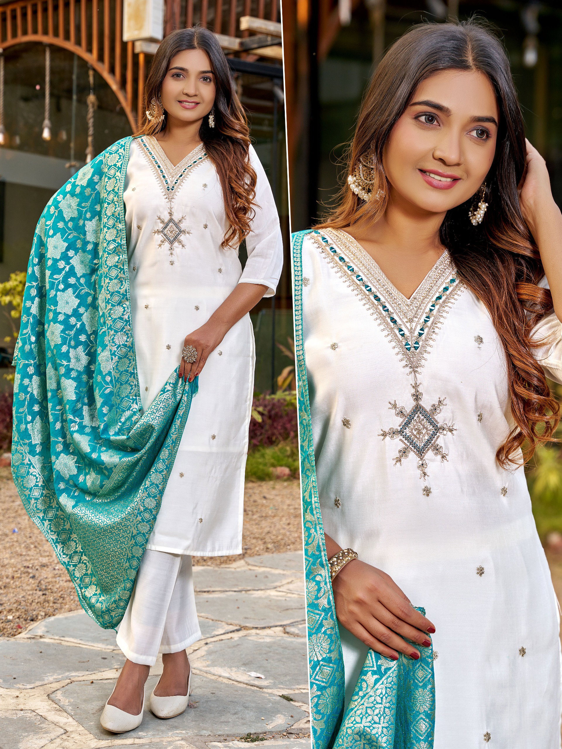 Naisha K 550 Roman Silk With Work Kurti Pant And Dupatta Collection