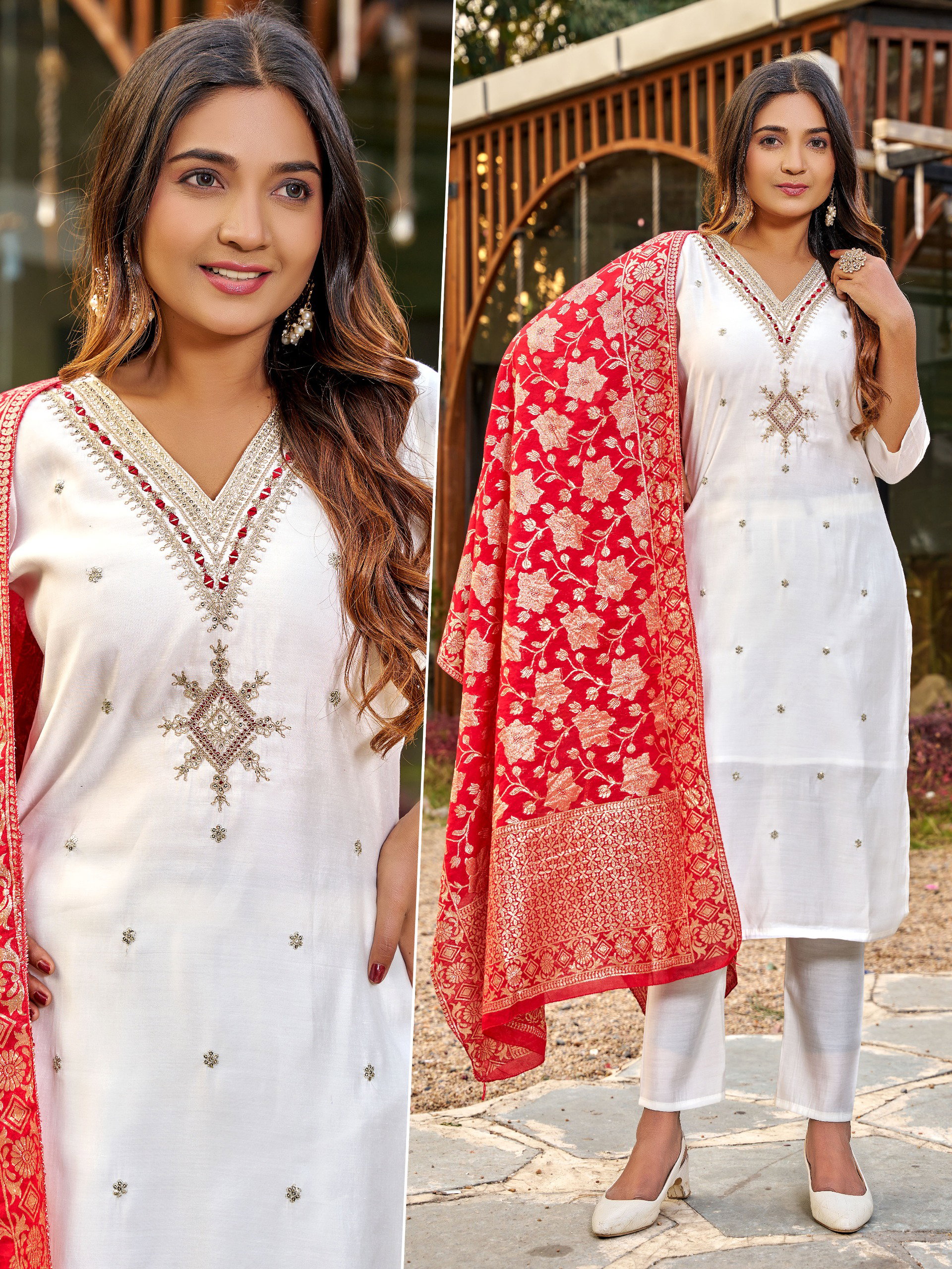 Naisha K 550 Roman Silk With Work Kurti Pant And Dupatta Collection
