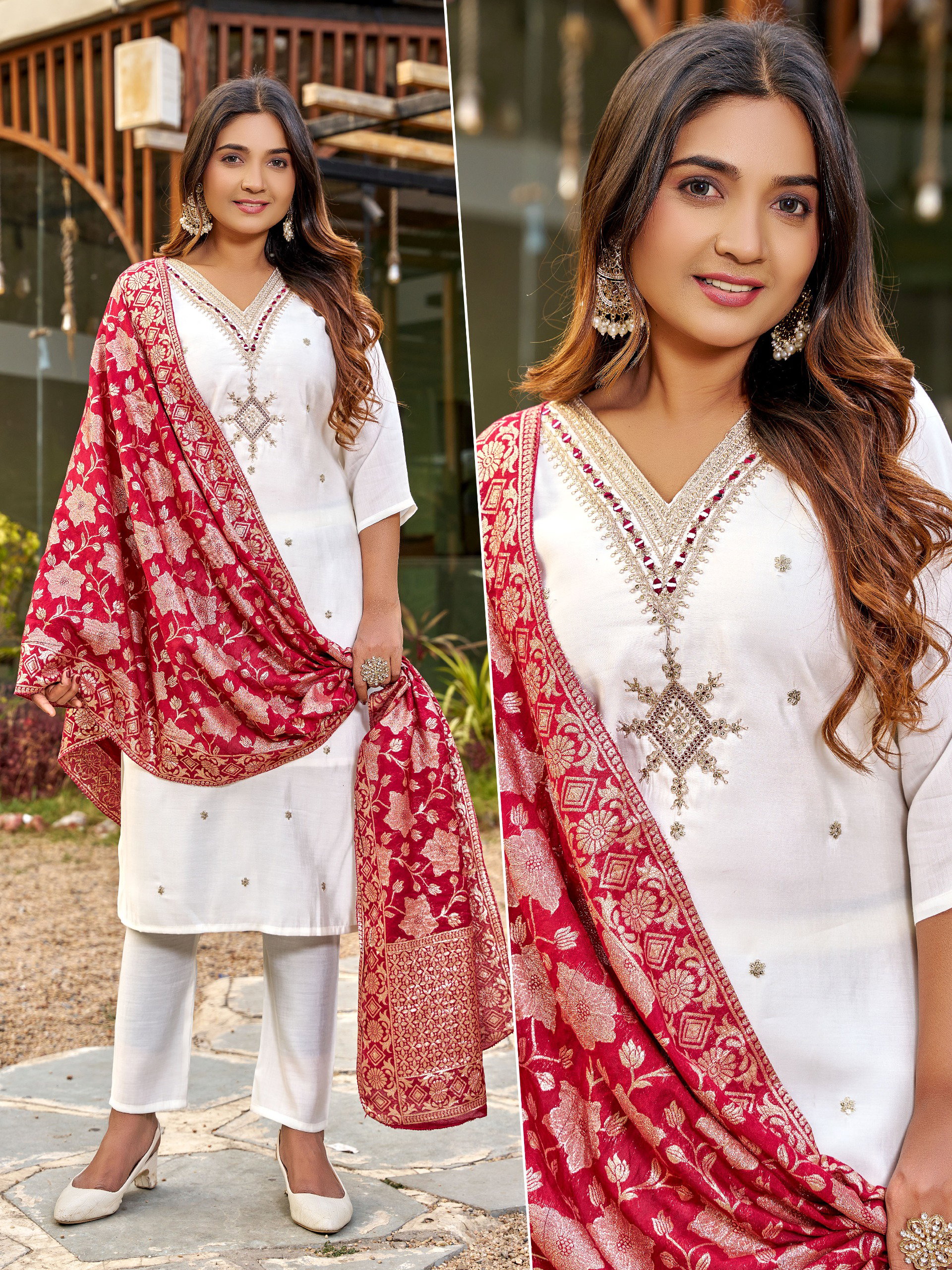Naisha K 550 Roman Silk With Work Kurti Pant And Dupatta Collection