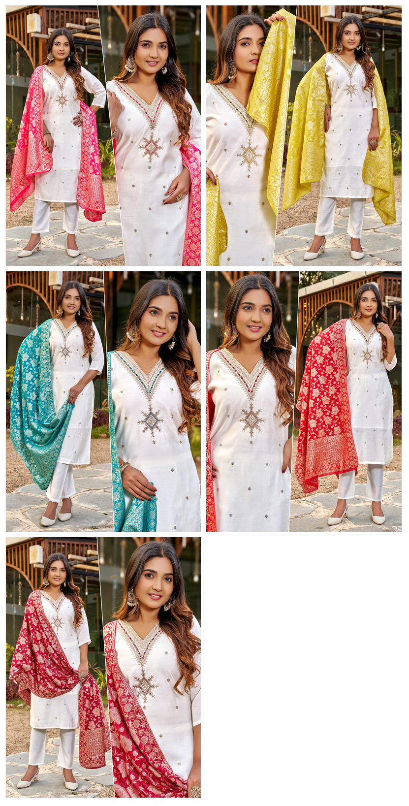Naisha K 550 Roman Silk With Work Kurti Pant And Dupatta Collection