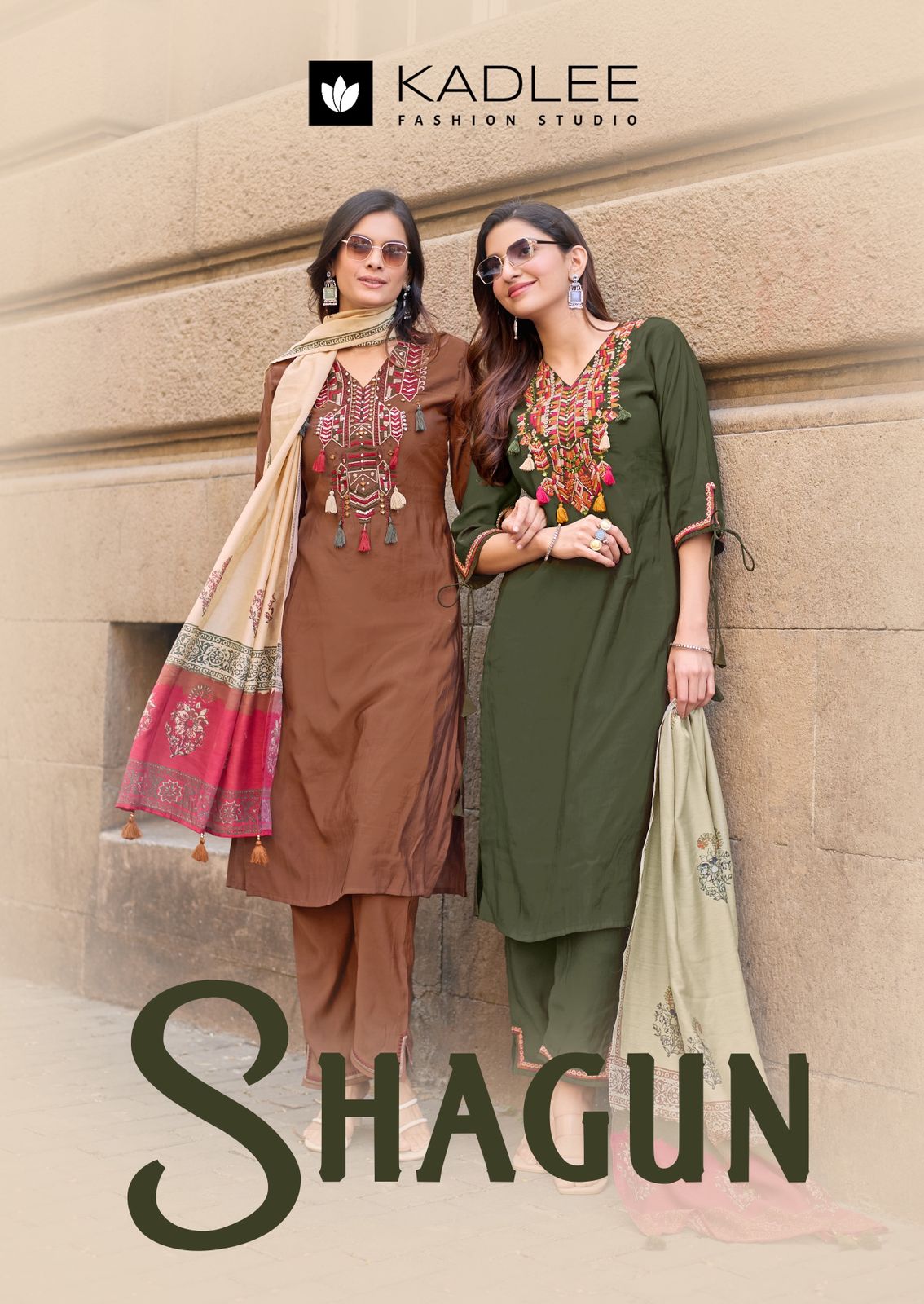 Kadlee Shagun Russain Silk Thread Work Kurti Pant And Dupatta Collection