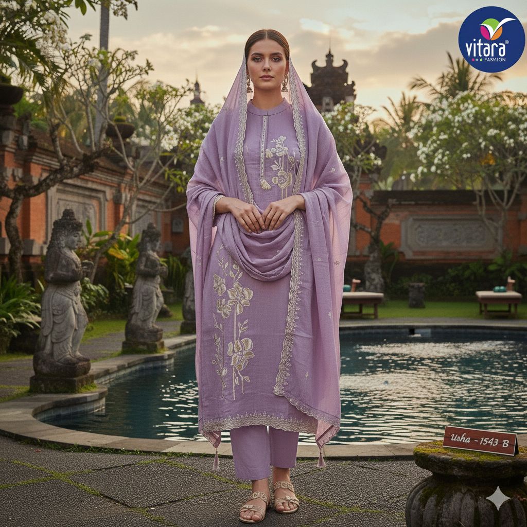 Vitara Usha Mal Chanderi With Embroidery Work Kurti Pant And Dupatta