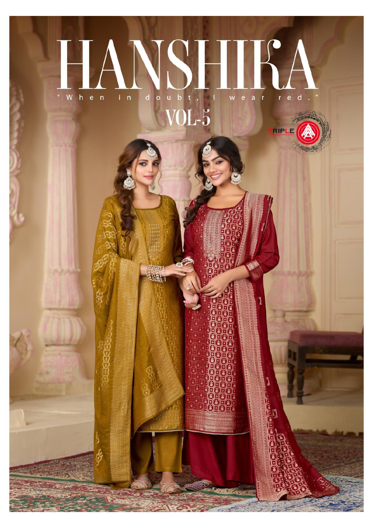 Triple Aaa Hanshika Vol 5 Muslin Jacqaurd With Work Salwar Kameez