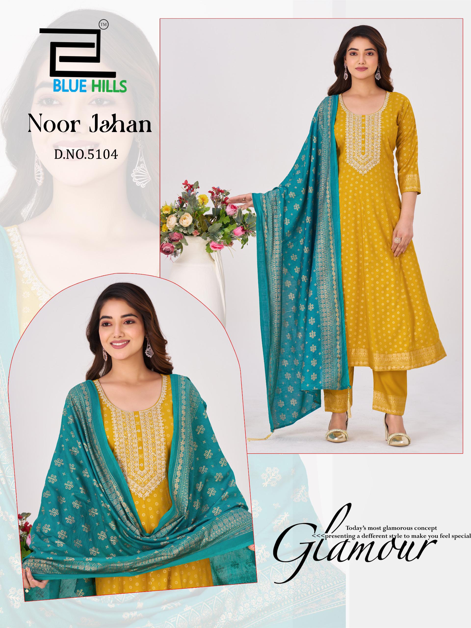 Blue Hills Noor Jahan Chanderi Foil Printed Embroidery Top Bottom And Dupatta