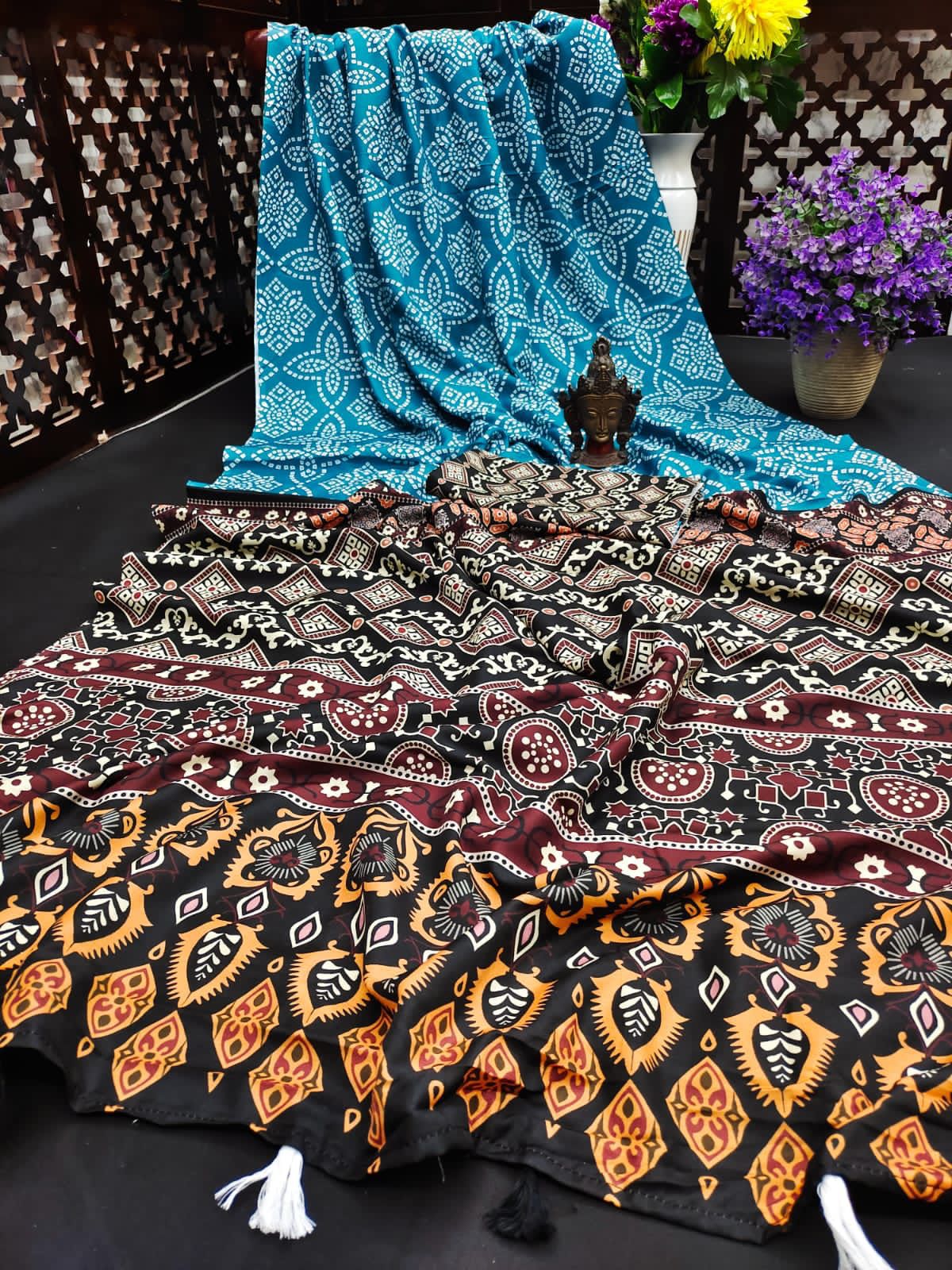Lekha VC Muslin Silk Kalamkari Print Laheriya Bandhej Saree
