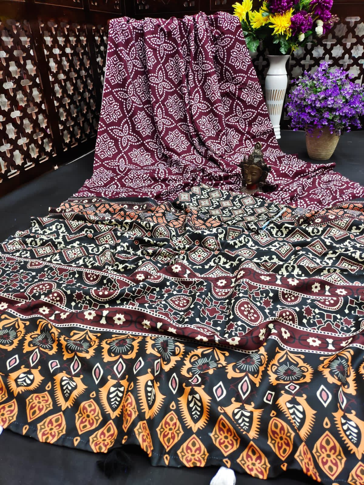 Lekha VC Muslin Silk Kalamkari Print Laheriya Bandhej Saree