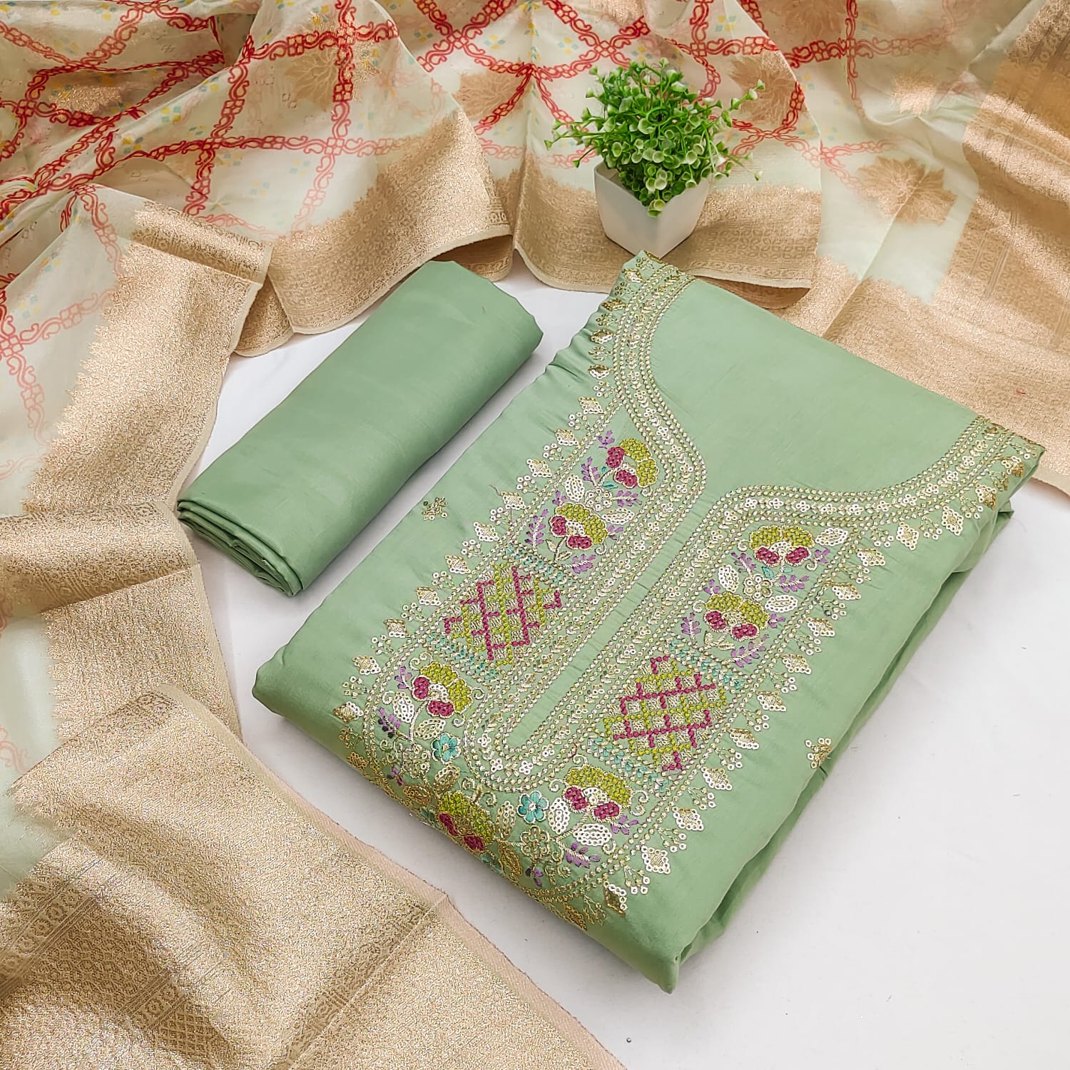 Designer Anamika Roman Silk Codding Squance Work Dress material Collection 