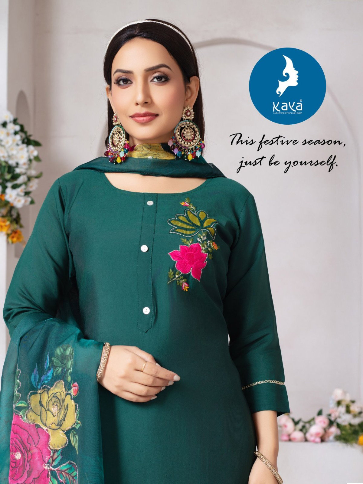 Kaya Jiana Roman Silk With Work Kurti Pant And Dupatta Collection