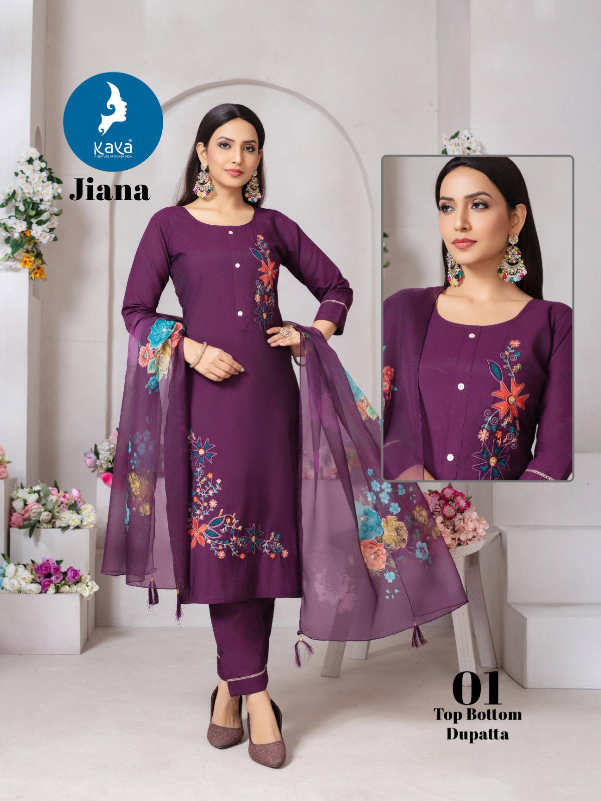 Kaya Jiana Roman Silk With Work Kurti Pant And Dupatta Collection